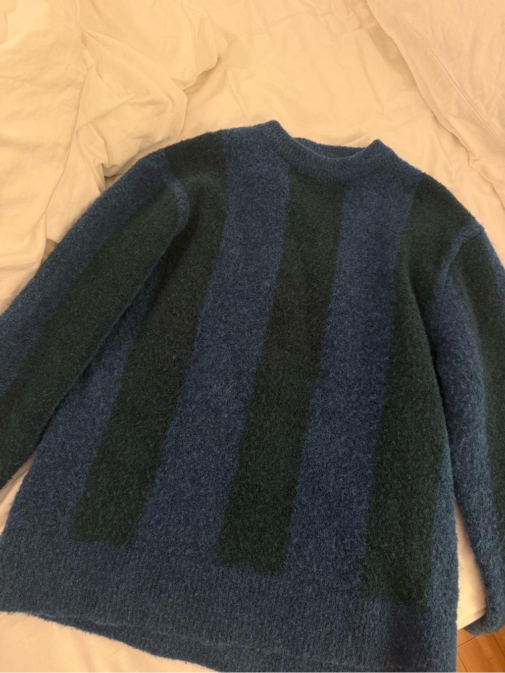Zara Blue and Dark Green Striped Crewneck Sweater